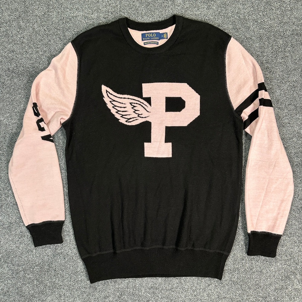 Polo Ralph Lauren Ladbroke Grove Merino Wool P Wing Sweater Black Pink Womens M
